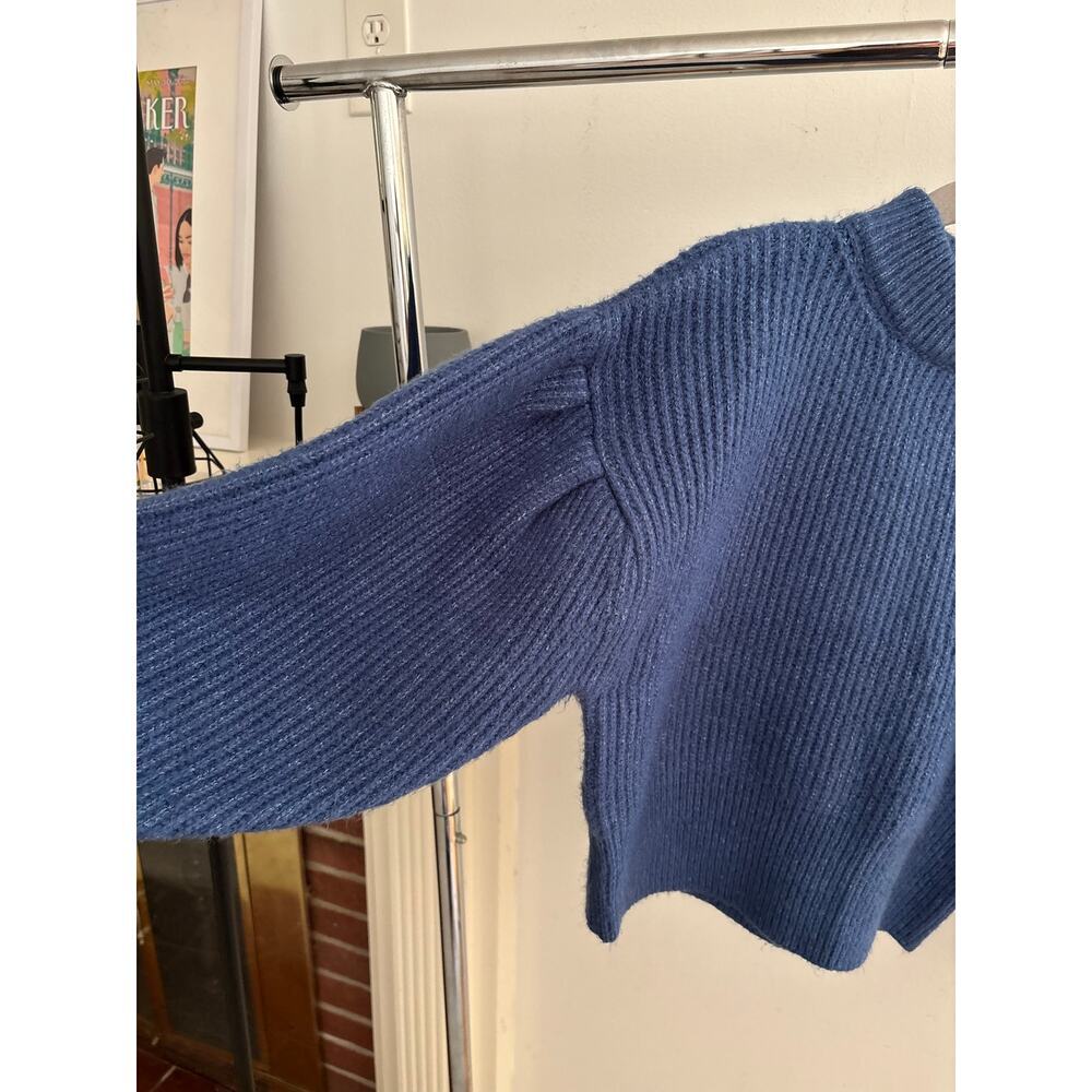 Forever 21 Women’s Blue Mock Neck Cropped Sweater Chunky Knit Pullover - Picture 3 of 15
